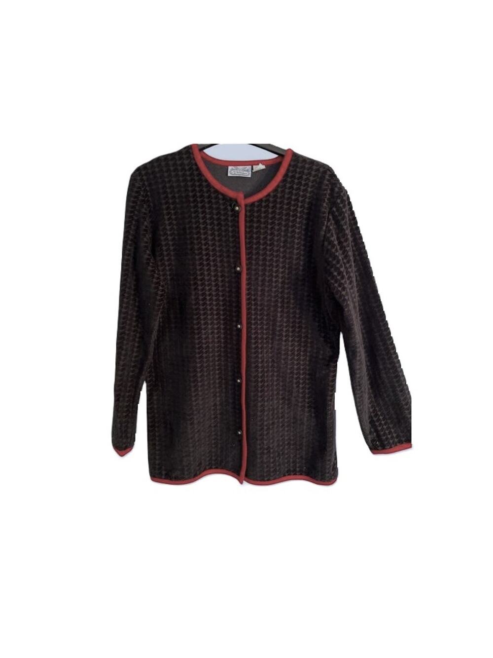 Villager Top Womens Size M Black Button Front Red Trim Long Sleeve Vintage Y2K